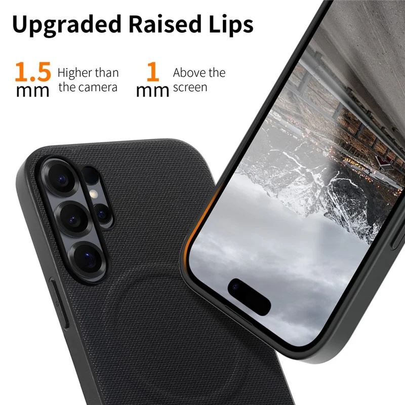 For Samsung Galaxy S26 Ultra Magnetic Case Fine Grid Texture Leather + PC + TPU Phone Cover - Black