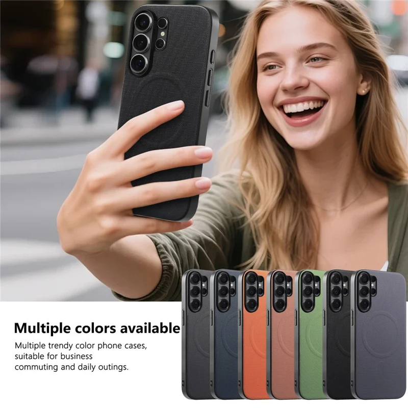 For Samsung Galaxy S26 Ultra Magnetic Case Fine Grid Texture Leather + PC + TPU Phone Cover - Black