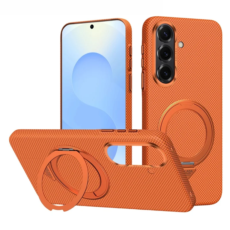 SULADA For Samsung Galaxy S26+ Kickstand Magnetic Case Kevlar Grid Textured Anti Fingerprint PC Phone Cover - Orange