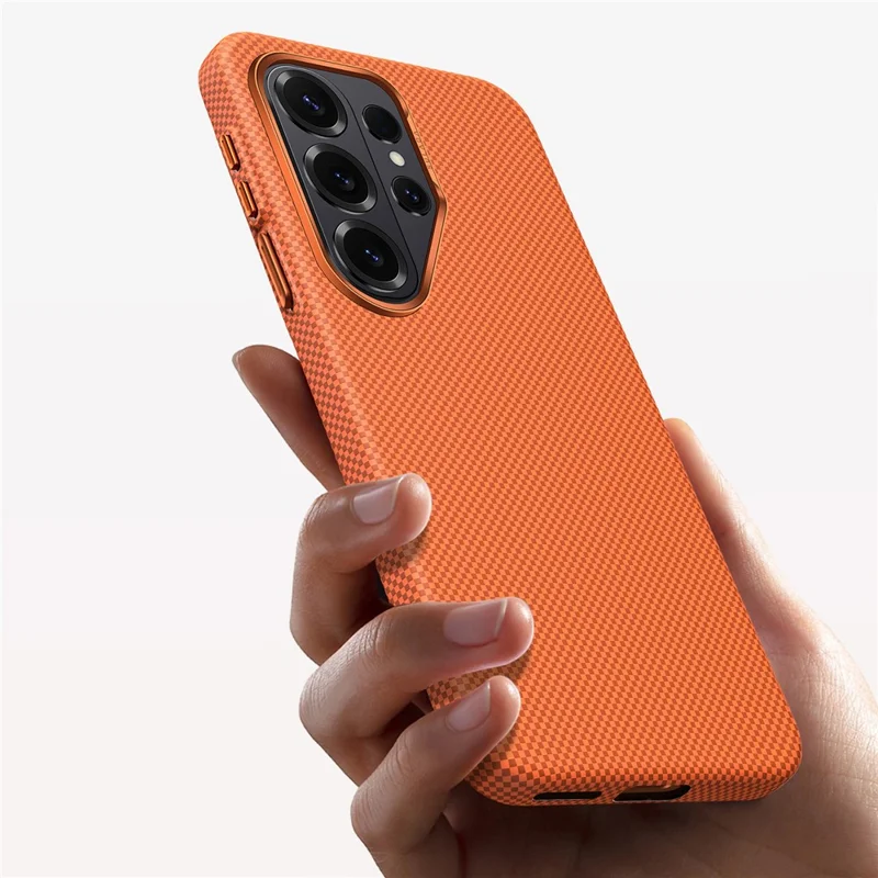 SULADA For Samsung Galaxy S26 Ultra Protective Case Kevlar Grid Textured Anti Fingerprint PC Phone Cover - Orange