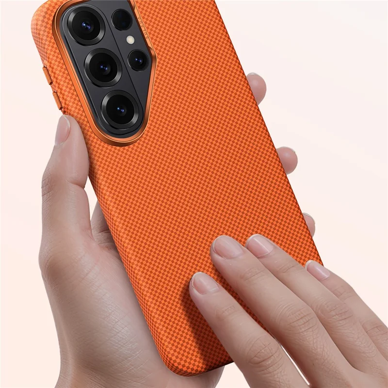 SULADA For Samsung Galaxy S26 Ultra Protective Case Kevlar Grid Textured Anti Fingerprint PC Phone Cover - Orange