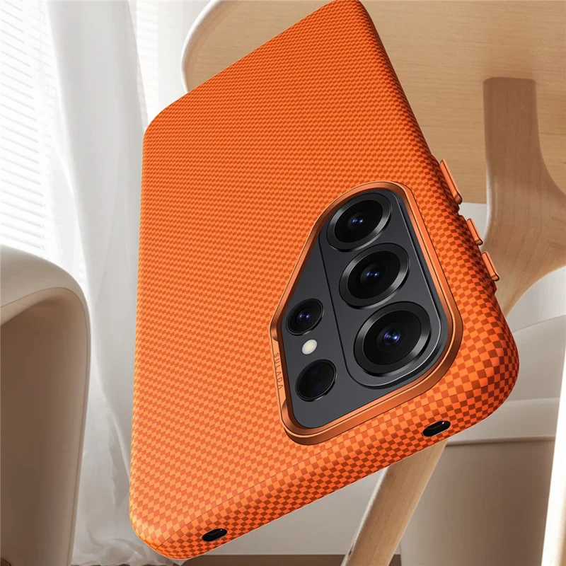 SULADA For Samsung Galaxy S26 Ultra Protective Case Kevlar Grid Textured Anti Fingerprint PC Phone Cover - Orange