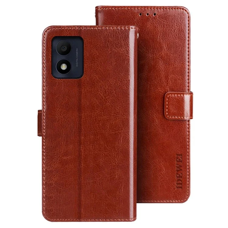 Idewei Pour Alcatel 1B (2022) Crazy Horse Texture pu Leather Téléphone Cover Folio Flip Full Protection Cover Avec Portefeuille Stand - Brun