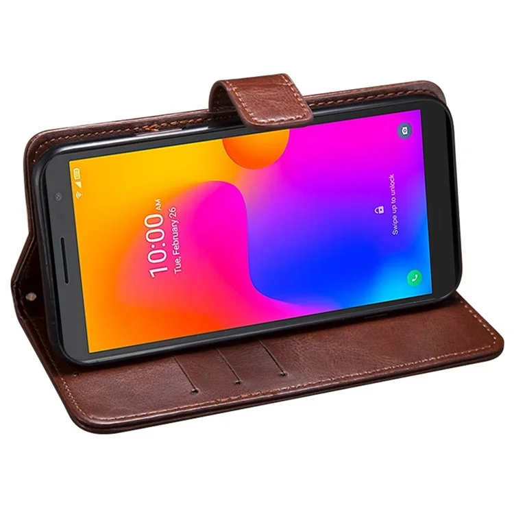 Idewei Per Alcatel 1B (2022) Crazy Horse Texture Cover Leather Cover Piolio Flip Full Protection Cover Con Portafoglio Stand - Marrone