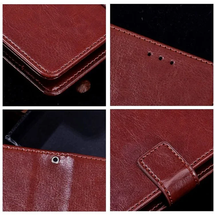 Idewei Para Alcatel 1b (2022) Textura de Cavalo Louco PU Capel Capel Cabelo Folio - Castanho