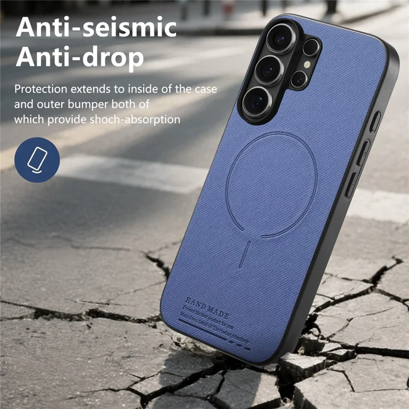 For Samsung Galaxy S25 Ultra Magnetic Case Cloth Texture PC + TPU + PU Leather Anti-Scratch Phone Cover - Blue