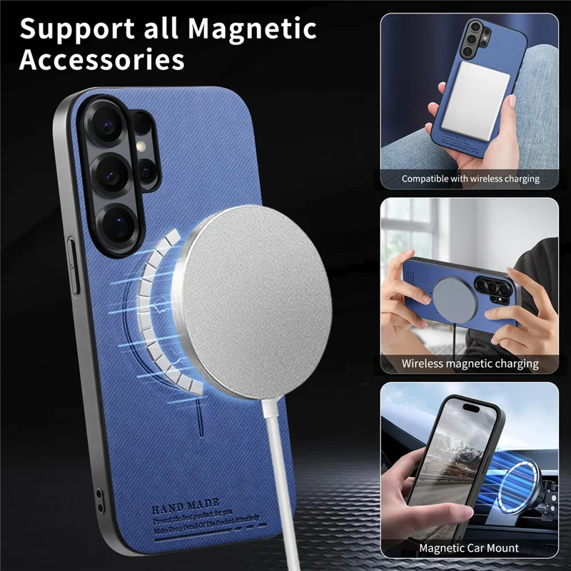 For Samsung Galaxy S25 Ultra Magnetic Case Cloth Texture PC + TPU + PU Leather Anti-Scratch Phone Cover - Blue