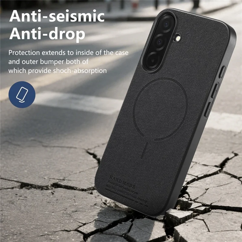 For Samsung Galaxy S26 Magnetic Case Cloth Texture PC + TPU + PU Leather Anti-Scratch Phone Cover - Black