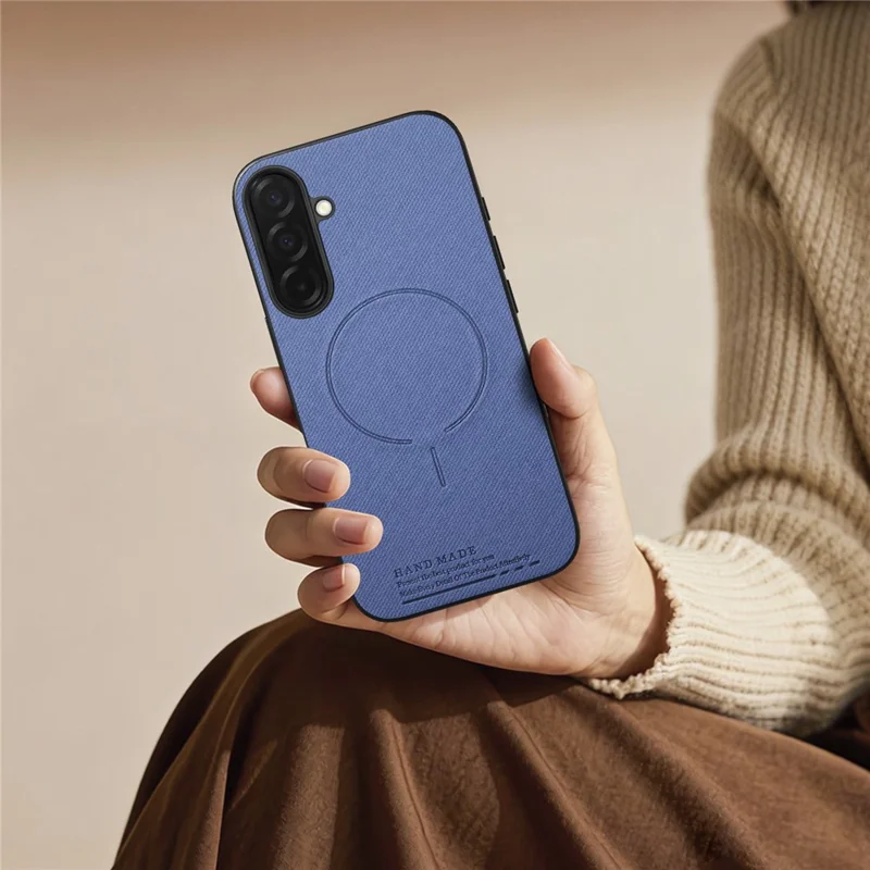 För Samsung Galaxy S25+ Magnetisk Skal med Tygstruktur PC + TPU + PU-läder Skärmskydd - Blå