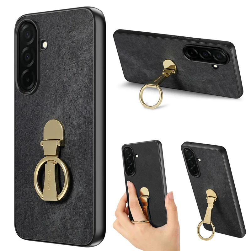 CASENEO D22 Custodia per Samsung Galaxy S26 con Supporto a Cavalletto Pieghevole, Cover Posteriore in Pelle Stile Retrò - Nero