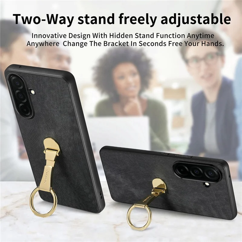 CASENEO D22 Custodia per Samsung Galaxy S26 con Supporto a Cavalletto Pieghevole, Cover Posteriore in Pelle Stile Retrò - Nero