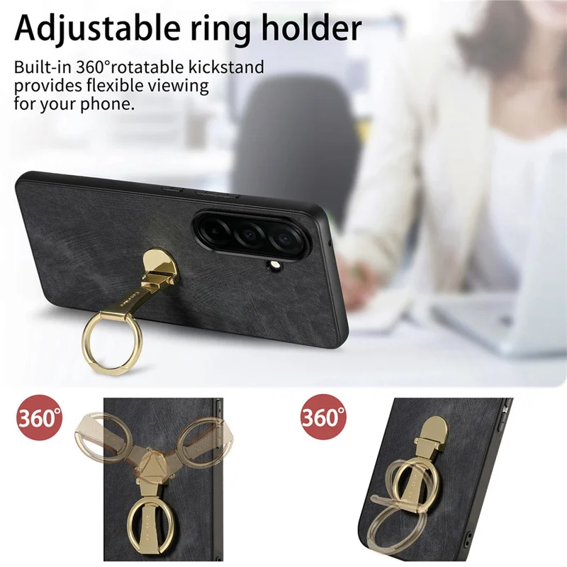 CASENEO D22 Custodia per Samsung Galaxy S26 con Supporto a Cavalletto Pieghevole, Cover Posteriore in Pelle Stile Retrò - Nero