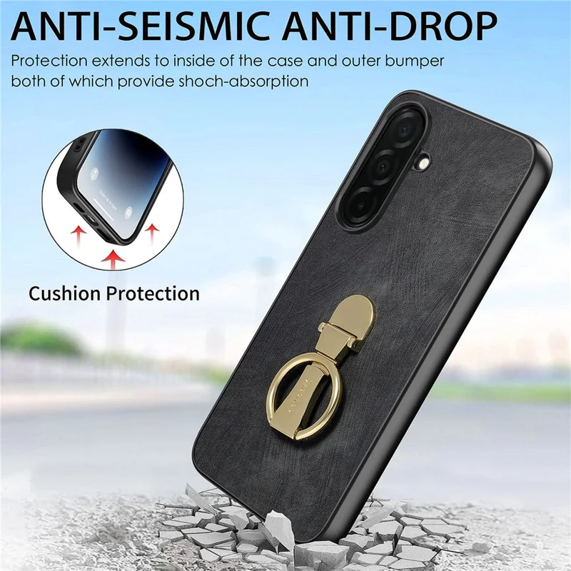 CASENEO D22 Custodia per Samsung Galaxy S26 con Supporto a Cavalletto Pieghevole, Cover Posteriore in Pelle Stile Retrò - Nero