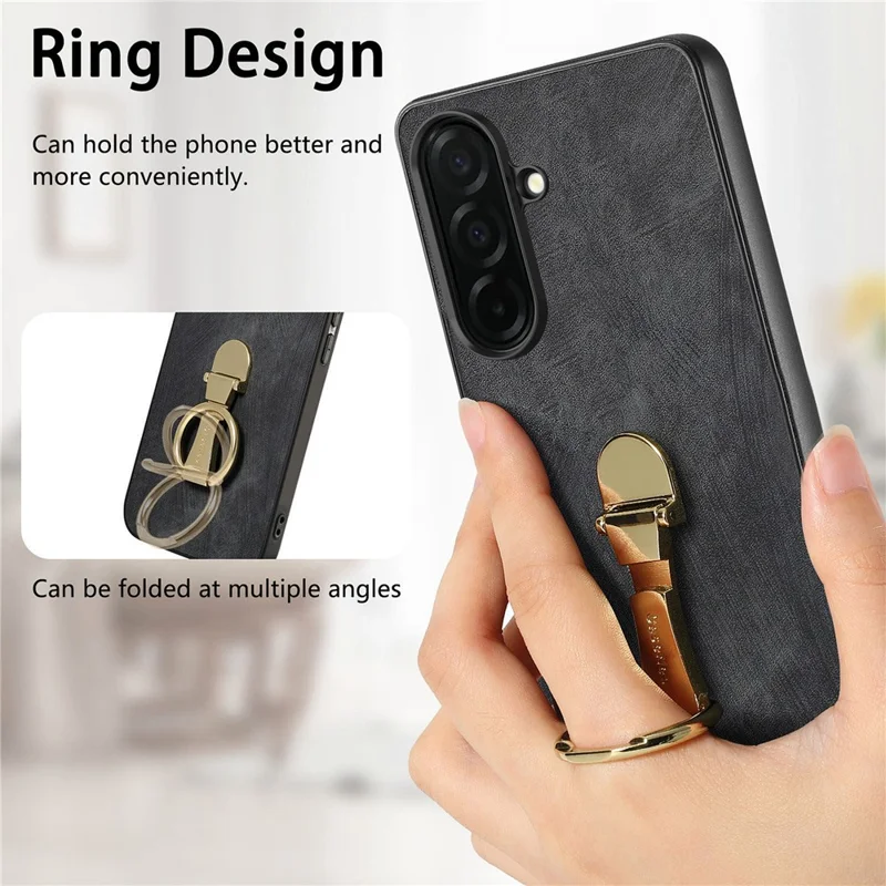 CASENEO D22 til Samsung Galaxy S26+ hylse med foldbar støtte og retro læderbagdel - Sort