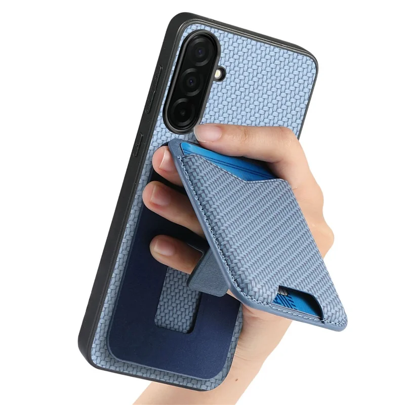 CASENEO C1-19 for Samsung Galaxy S26 Case Folding Kickstand Leather Back Cover Carbon Fiber Texture - Blue