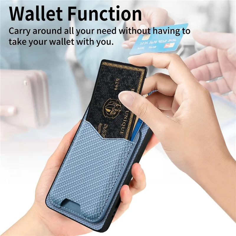 CASENEO C1-19 for Samsung Galaxy S26 Case Folding Kickstand Leather Back Cover Carbon Fiber Texture - Blue