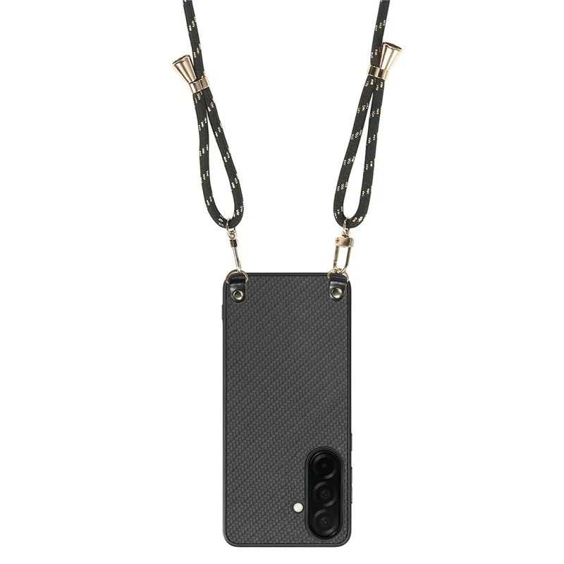 Samsung Galaxy S26 hoesje met koolstofvezelstructuur Hybride telefoonhoesje met afneembare verstelbare band - Zwart
