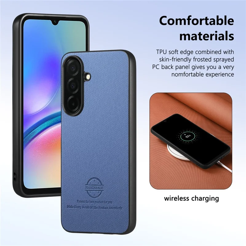 For Samsung Galaxy S26 Case Leather Phone Back Cover with Cloth Texture - Blue