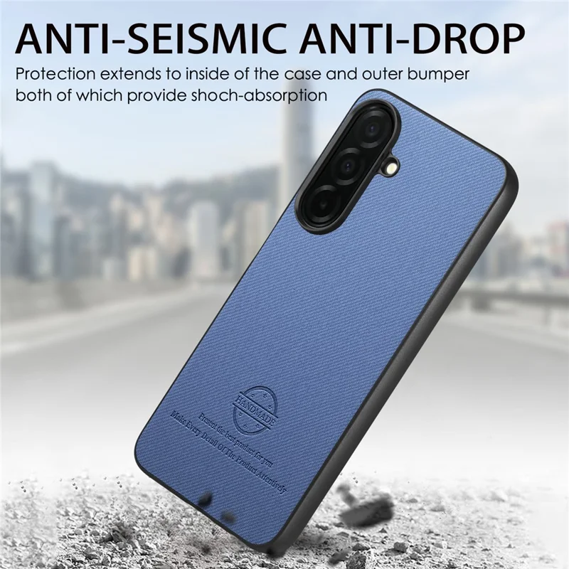 For Samsung Galaxy S26 Case Leather Phone Back Cover with Cloth Texture - Blue