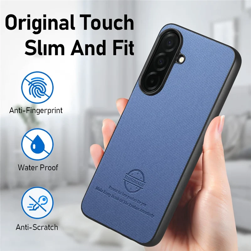 For Samsung Galaxy S26 Case Leather Phone Back Cover with Cloth Texture - Blue