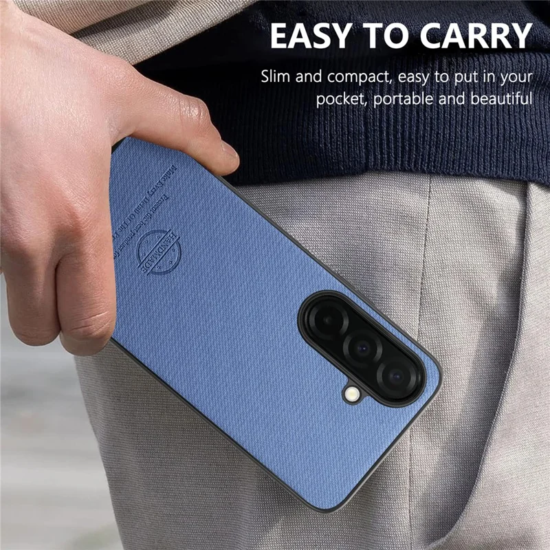 For Samsung Galaxy S26 Case Leather Phone Back Cover with Cloth Texture - Blue