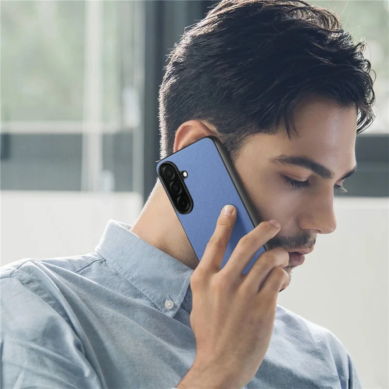 For Samsung Galaxy S26 Case Leather Phone Back Cover with Cloth Texture - Blue