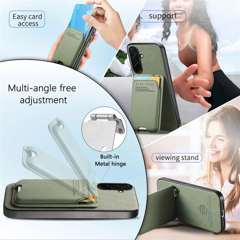 For Samsung Galaxy S26+ Case Cloth Texture Leather + PC + TPU Phone Cover with Card Holder Kickstand - Green