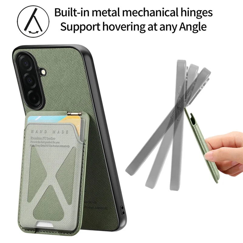 For Samsung Galaxy S26+ Case Cloth Texture Leather + PC + TPU Phone Cover with Card Holder Kickstand - Green