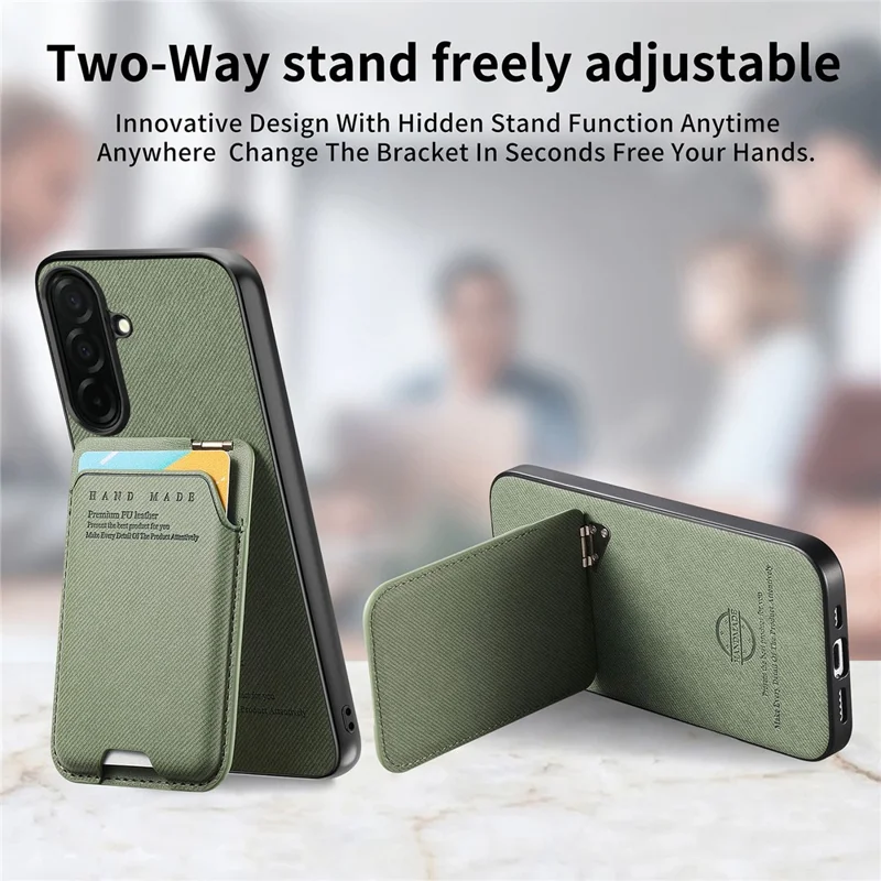 For Samsung Galaxy S26+ Case Cloth Texture Leather + PC + TPU Phone Cover with Card Holder Kickstand - Green