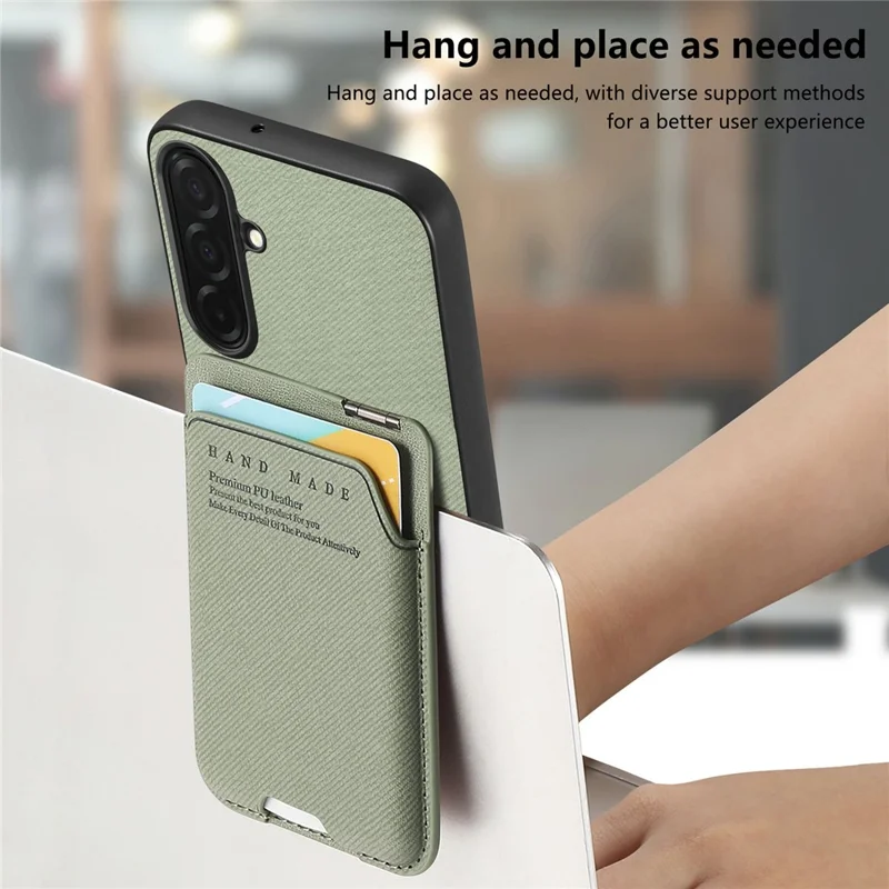 For Samsung Galaxy S26+ Case Cloth Texture Leather + PC + TPU Phone Cover with Card Holder Kickstand - Green