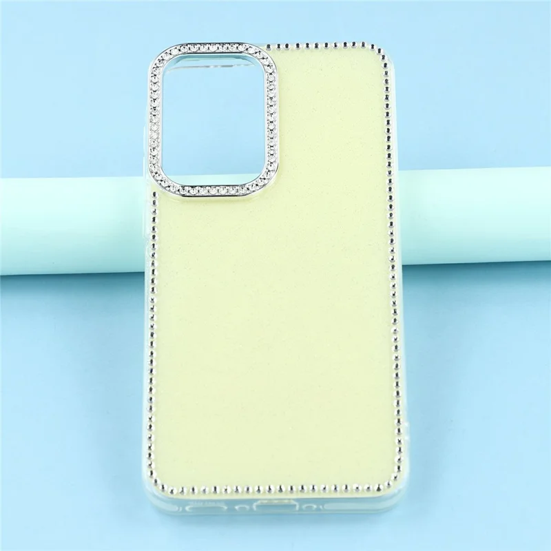Coque pour Samsung Galaxy A57 5G, bord sertis de strass, dos pailleté, TPU + PC, coque IMD - Jaune clair pailleté