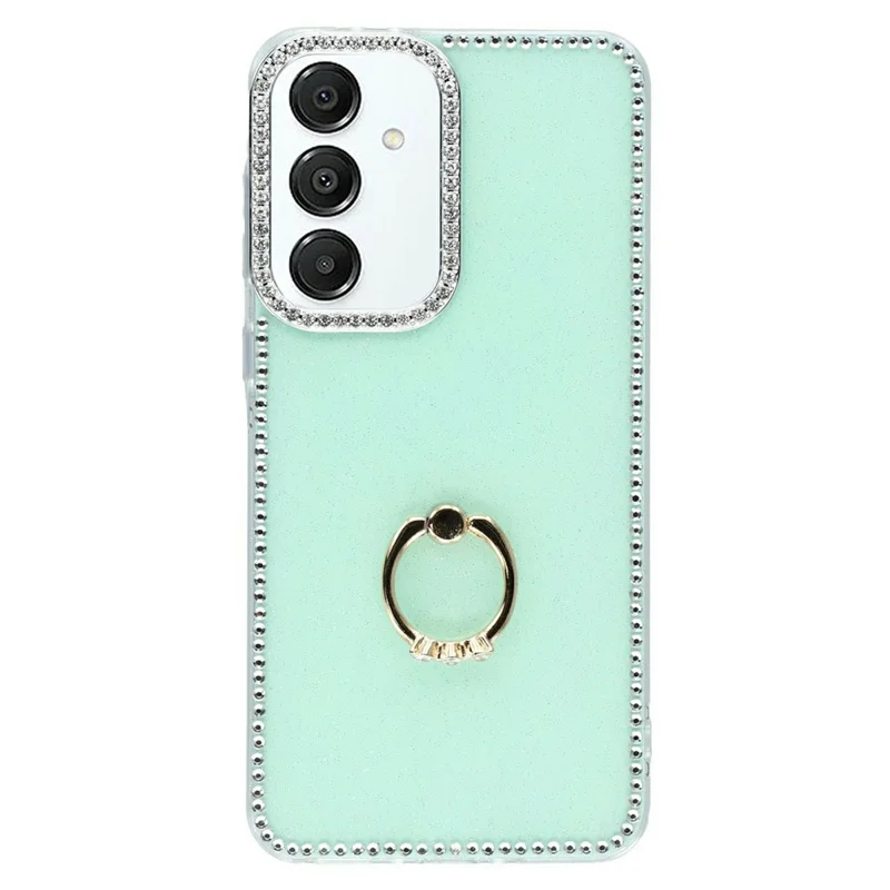 Étui pour Samsung Galaxy A57 5G avec support à bague, bord sertis de strass, coque en TPU + PC IMD - Vert clair scintillant