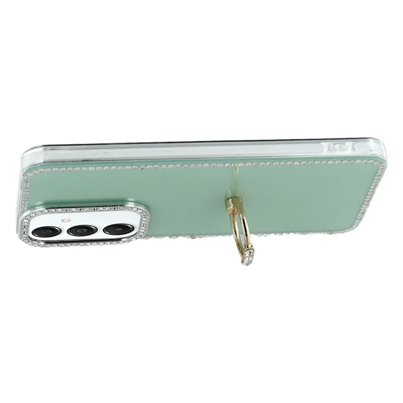 Étui pour Samsung Galaxy A57 5G avec support à bague, bord sertis de strass, coque en TPU + PC IMD - Vert clair scintillant