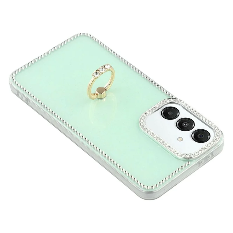 Étui pour Samsung Galaxy A57 5G avec support à bague, bord sertis de strass, coque en TPU + PC IMD - Vert clair scintillant