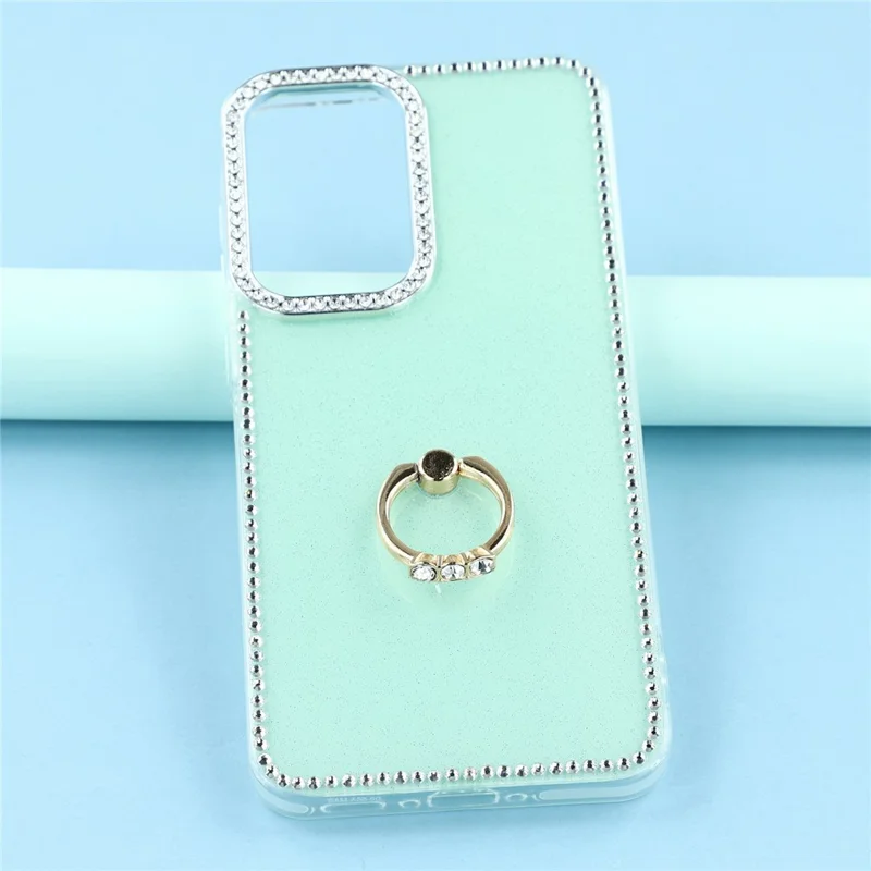 Étui pour Samsung Galaxy A57 5G avec support à bague, bord sertis de strass, coque en TPU + PC IMD - Vert clair scintillant