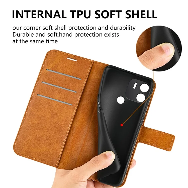 Für Xiaomi Redmi A1+ 4G Kalbtextur Folio Flip PU Leder Hülle Square Magnetic Clasp -schockdelefonabdeckung Mit Ständer Brieftasche - Gelb