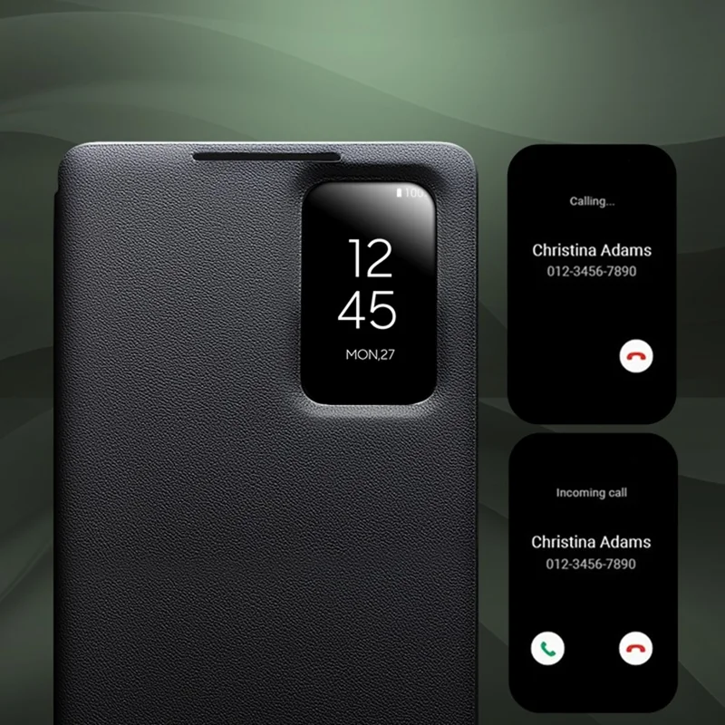 QIALINO For Samsung Galaxy S26 Ultra Case View Window Genuine Cow Leather Flip Phone Cover (APP Version) - Black