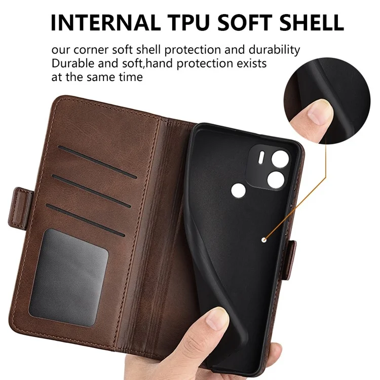 Per Xiaomi Redmi A1+ 4G Case Texture Stand Case PU in Pelle Dual Magnetic Class Copertura Per il Telefono a Prova di Goccia - Marrone