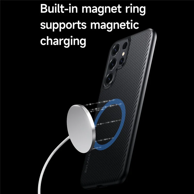 SULADA For Samsung Galaxy S26 Ultra Magnetic Case Metal Lens Frame PU+TPU Phone Cover - Black