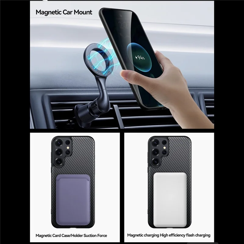 SULADA For Samsung Galaxy S26 Ultra Magnetic Case Metal Lens Frame PU+TPU Phone Cover - Black