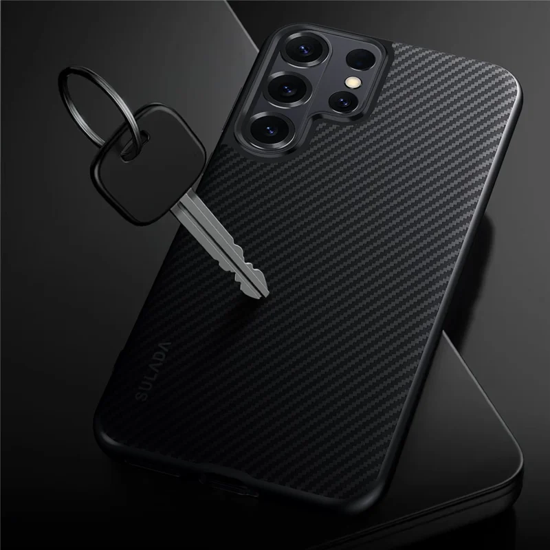 SULADA For Samsung Galaxy S26 Ultra Magnetic Case Metal Lens Frame PU+TPU Phone Cover - Black