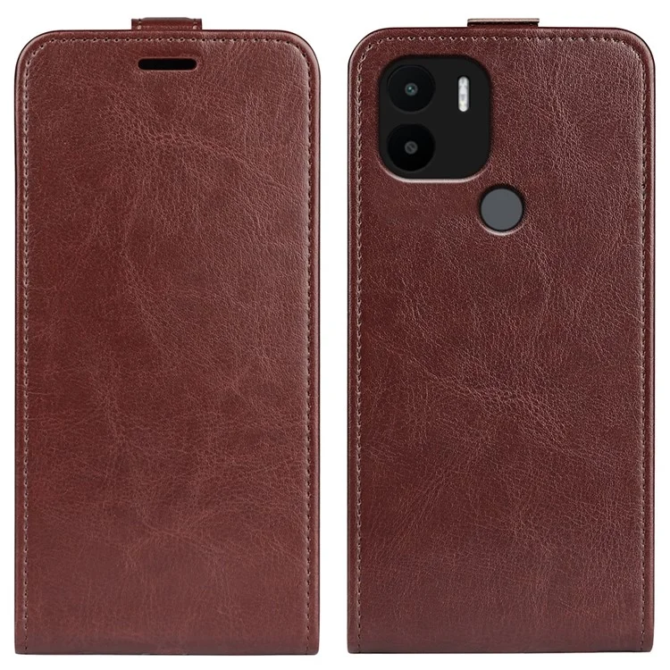 Para Xiaomi Redmi A1+ 4G PU Cuero Vertical Flip Case de Teléfono Crazy Horse Texture Tarjeta Tapa Anti-drop Cubierta - Marrón