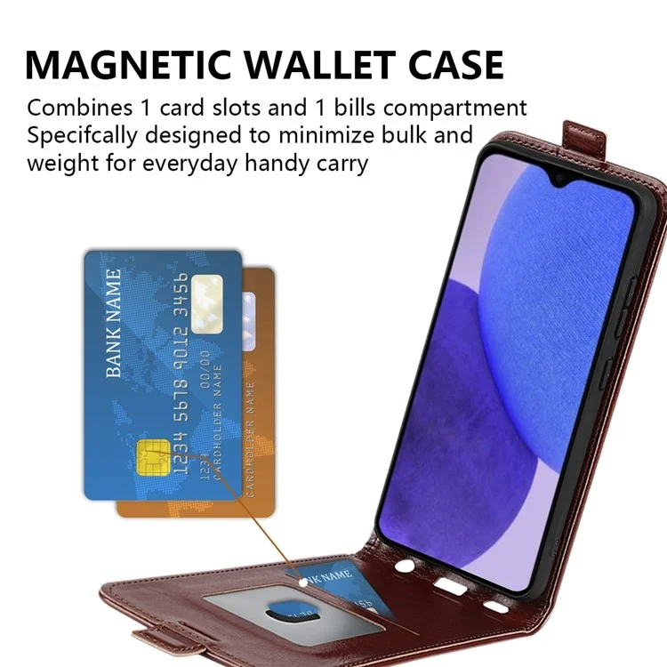 Para Xiaomi Redmi A1+ 4G PU Cuero Vertical Flip Case de Teléfono Crazy Horse Texture Tarjeta Tapa Anti-drop Cubierta - Marrón