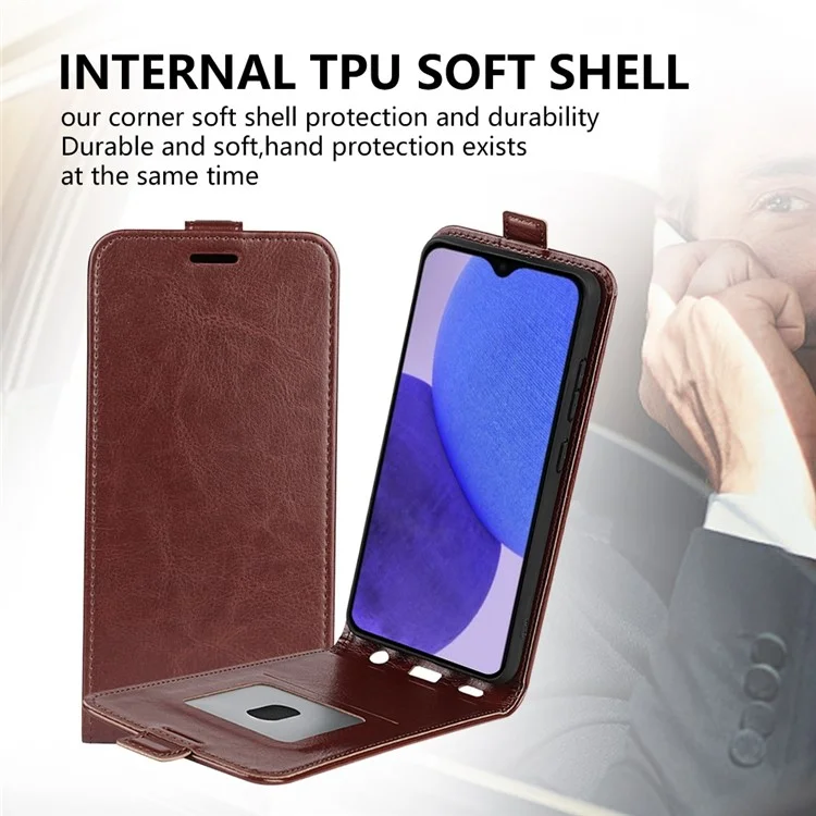 Para Xiaomi Redmi A1+ 4G PU Cuero Vertical Flip Case de Teléfono Crazy Horse Texture Tarjeta Tapa Anti-drop Cubierta - Marrón