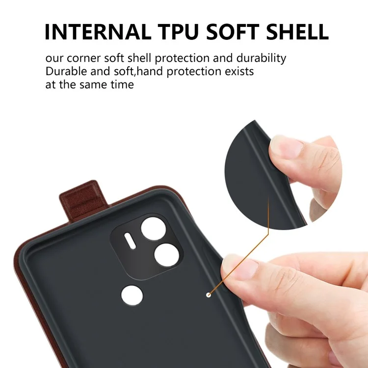 Para Xiaomi Redmi A1+ 4G PU Cuero Vertical Flip Case de Teléfono Crazy Horse Texture Tarjeta Tapa Anti-drop Cubierta - Marrón