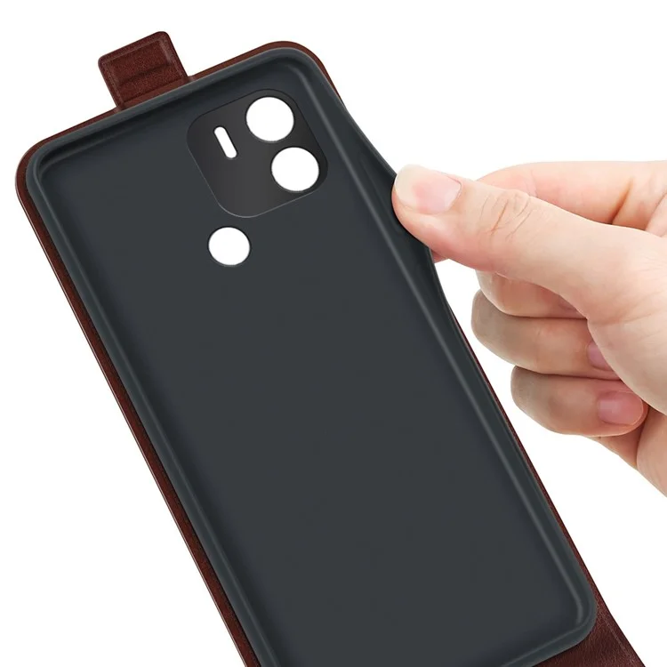 Para Xiaomi Redmi A1+ 4G PU Cuero Vertical Flip Case de Teléfono Crazy Horse Texture Tarjeta Tapa Anti-drop Cubierta - Marrón