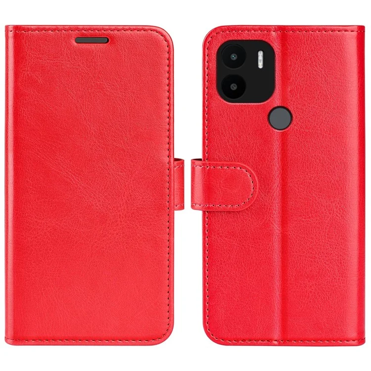 Für Xiaomi Redmi A1+ 4G PU Leder Ständer Folio Flip Phone Hülle Crazy Horse Textur Magnetic -verschluss Brieftaschenabdeckung - Rot
