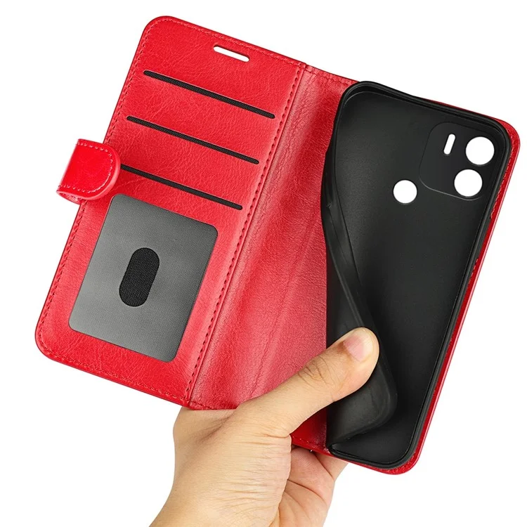 Für Xiaomi Redmi A1+ 4G PU Leder Ständer Folio Flip Phone Hülle Crazy Horse Textur Magnetic -verschluss Brieftaschenabdeckung - Rot