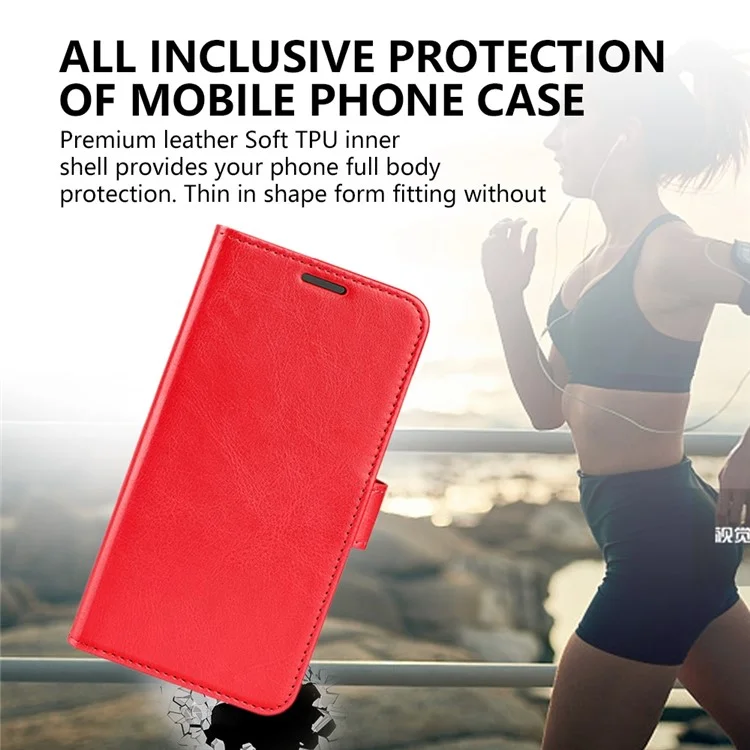 Für Xiaomi Redmi A1+ 4G PU Leder Ständer Folio Flip Phone Hülle Crazy Horse Textur Magnetic -verschluss Brieftaschenabdeckung - Rot