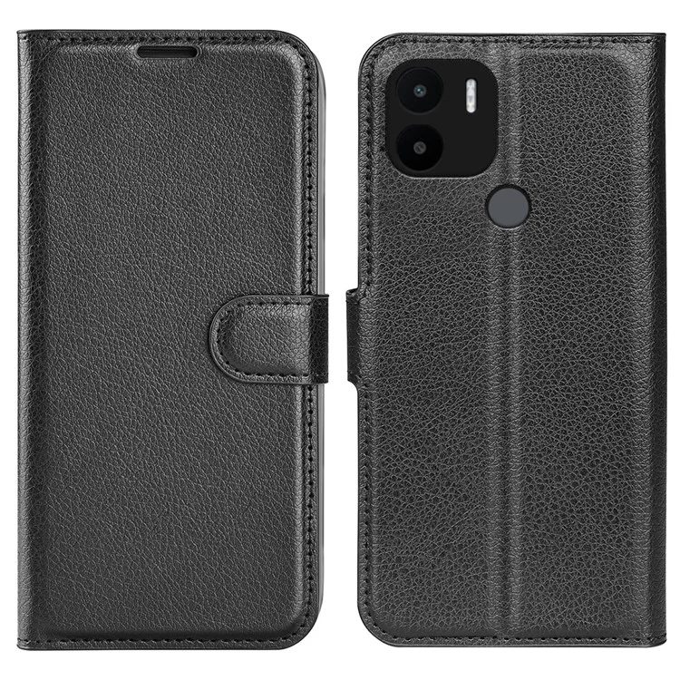 Для Xiaomi Redmi A1+ 4G / A2+ 4G / Poco C50 4G Litchi Texture Folio Flip Phone Cover Stand Wallet PU Leather + TPU Case - Черный